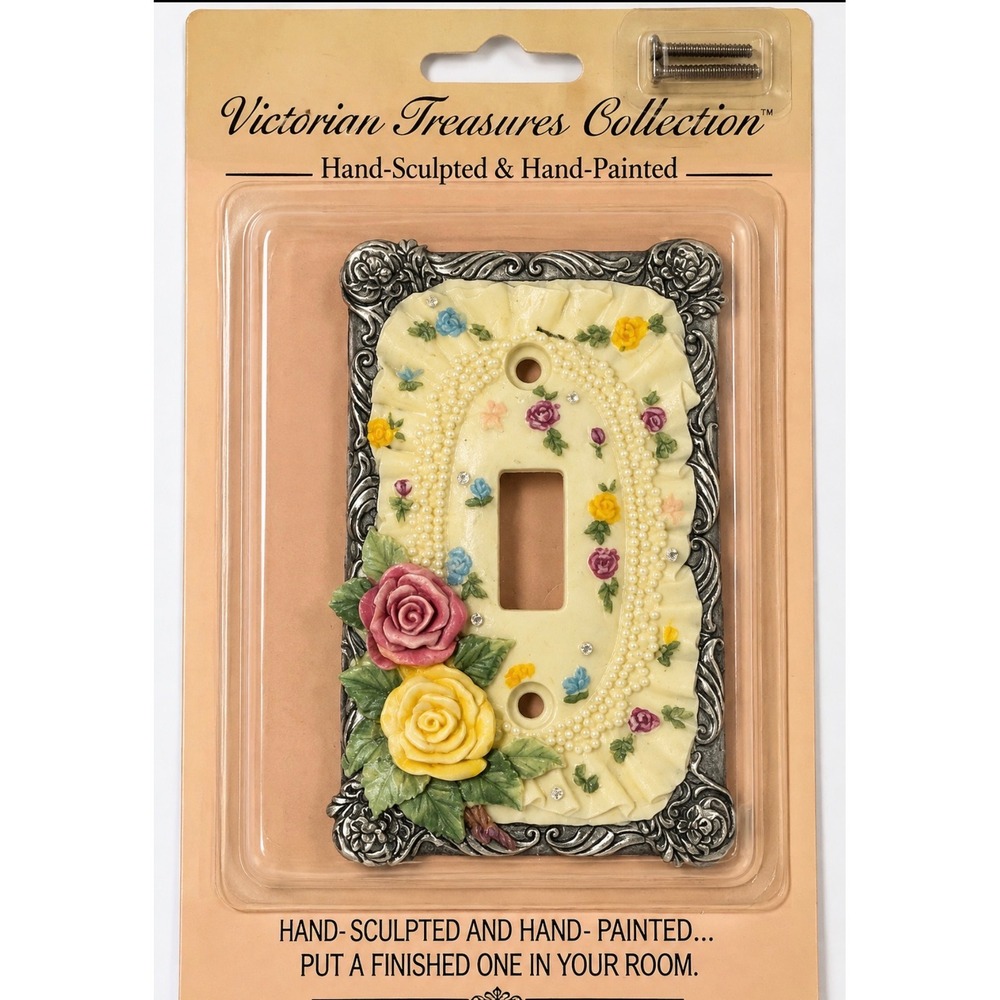 Victorian Treasures Floral Light Switch Cover Hand Painted Rose Shabby Chic 2000